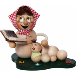 Smoker - Worm Grandma-Worm Rosi with Grandchild - 14 cm / 5.5 inch