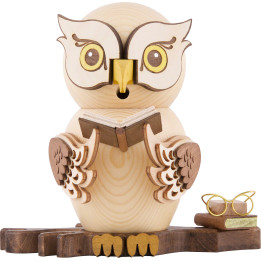 Räuchereule mit Büchern - 15 cm