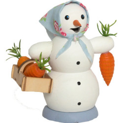 Räuchermännchen Schneefrau mit Möhrenkorb - 13 cm
