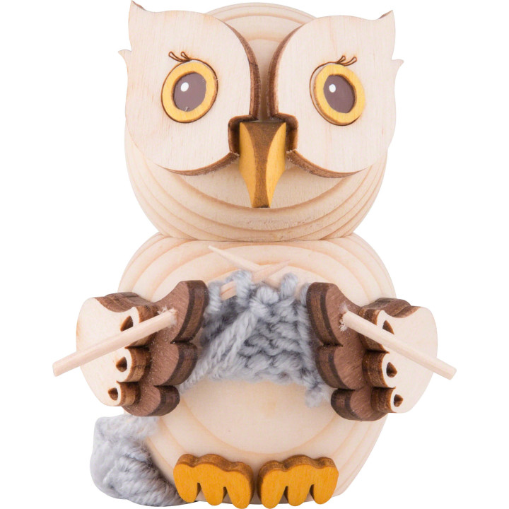 Mini-Eule mit Strickzeug - 7 cm