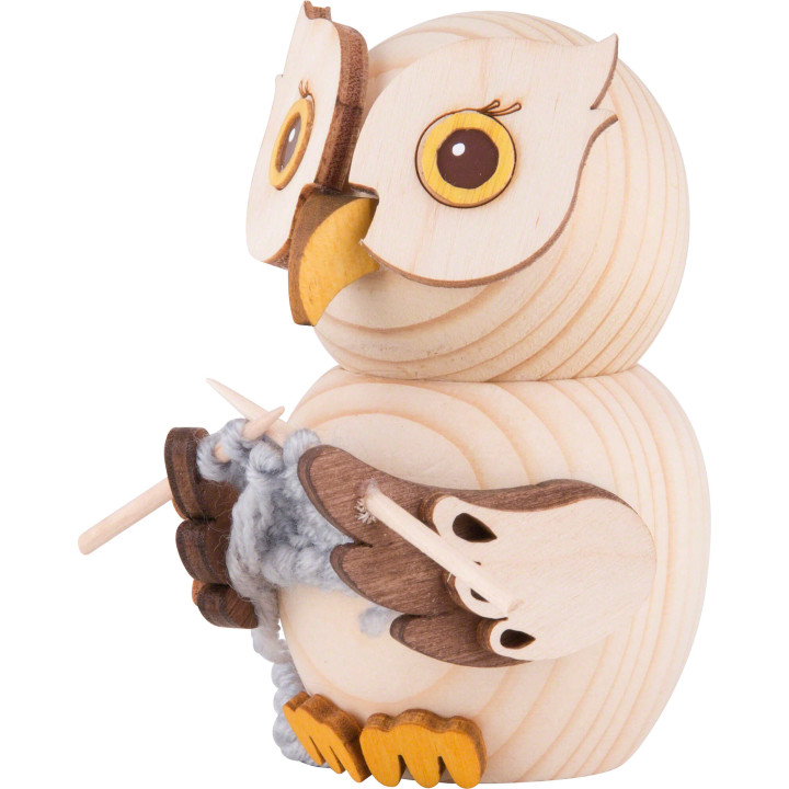 Mini-Eule mit Strickzeug - 7 cm
