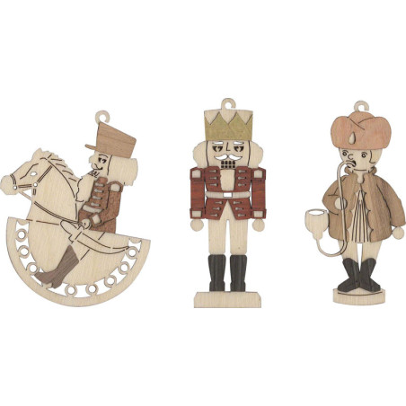 Tree Ornament - Horseman, Nutcracker, Smoker - Set of 6 - 7 cm / 2.8 inch
