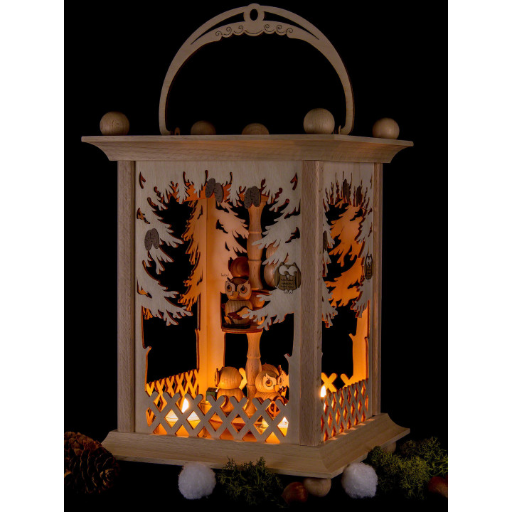 Pyramidenlaterne Wald und Eulen - 38 cm