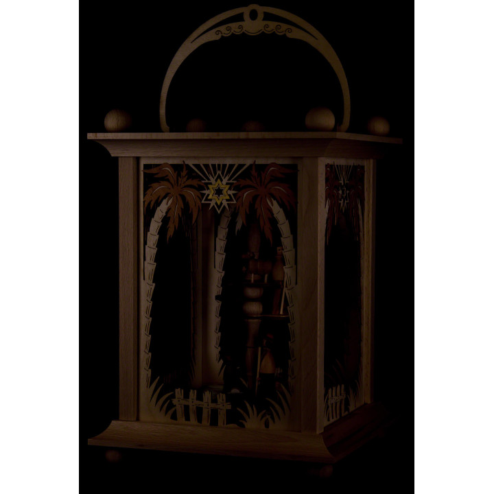 Pyramid Lantern - Palm Trees and Nativity - 38 cm / 15 inch