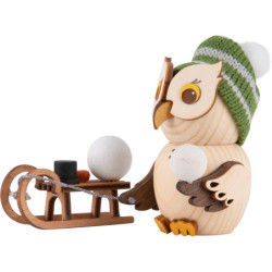 Mini-Eule mit Schlitten - 7 cm