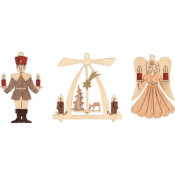 Christbaumschmuck Erzgebirge - Engel, Bergmann, Pyramide - 6er-Set - 7 cm