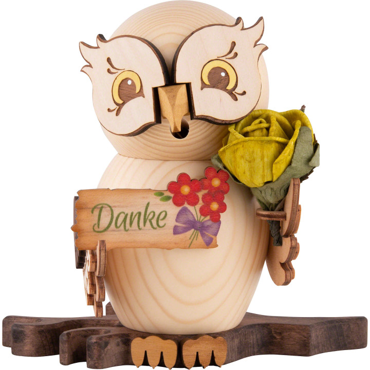 Räuchereule mit Danke-Schild - 15 cm
