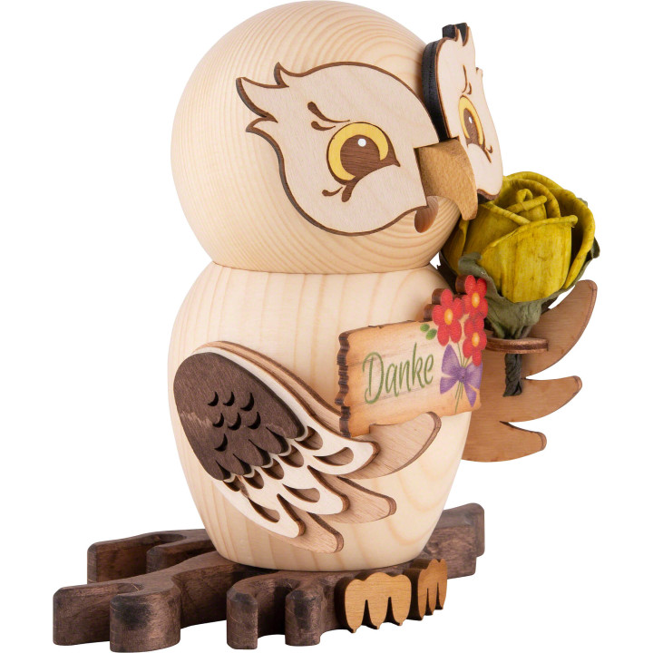 Smoker - Owl with "Thank you" - 15 cm / 5.9 inch