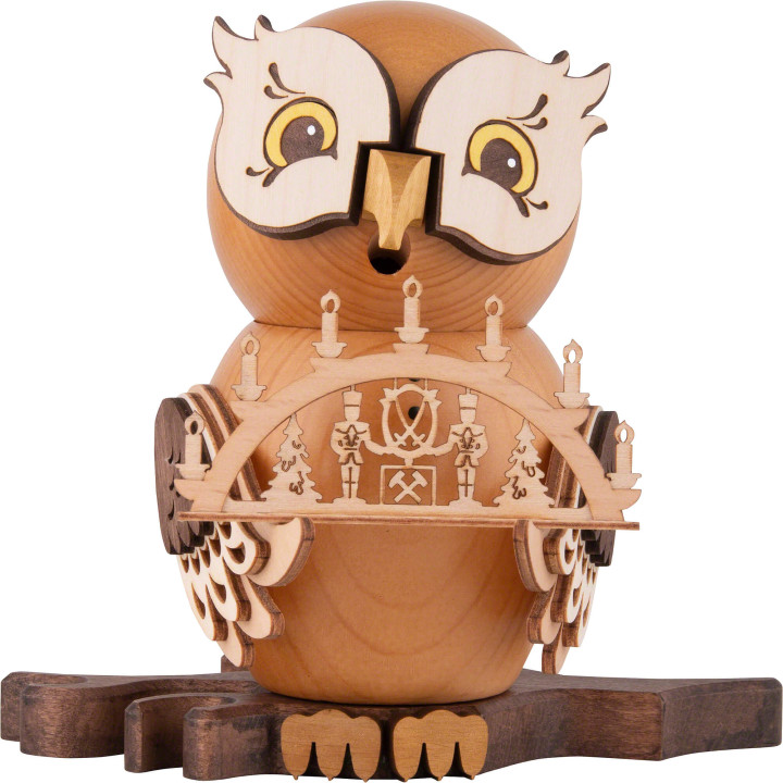 Räuchereule mit Schwibbogen - 15 cm