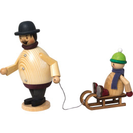 Räuchermännchen Max mit Mäxchen auf Schlitten - 16 cm