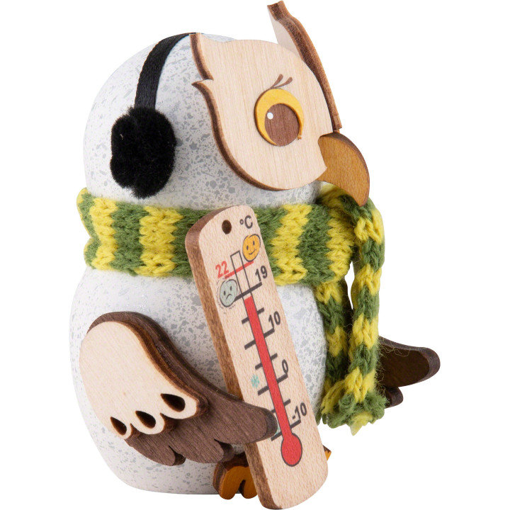 Mini-Eule mit Thermometer - 7 cm