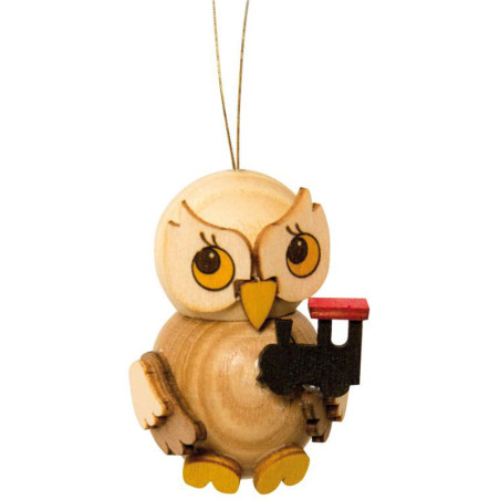 Tree Ornament - Owl Child with Locomotive - 4 cm / 1.6 inch