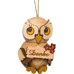 Christbaumschmuck Eulenkind mit Danke-Schild - 4 cm