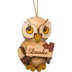 Christbaumschmuck Eulenkind mit Danke-Schild - 4 cm