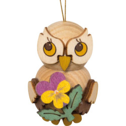 Christbaumschmuck Eulenkind mit Blume - 4 cm