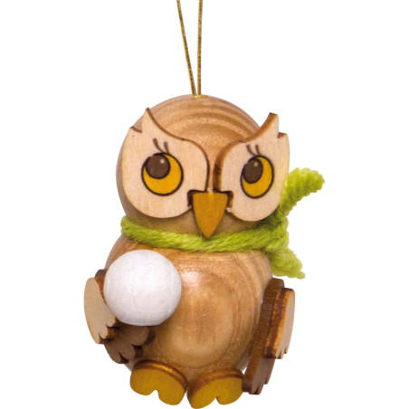 Christbaumschmuck Eulenkind mit Schneeball - 4 cm