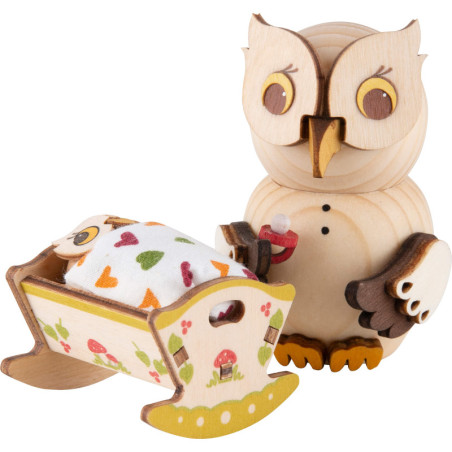 Mini Owl with Baby Cradle - 7 cm / 2.8 inch