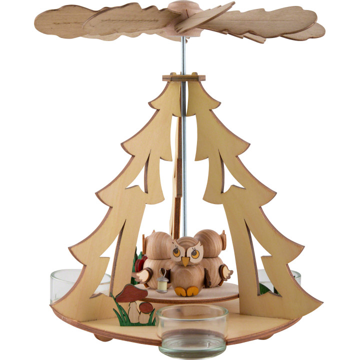 1-stöckige Pyramide mit 3 Eulenkindern - 22 cm
