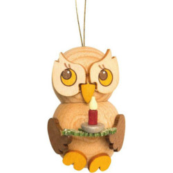 Christbaumschmuck Eulenkind mit Kerze auf Zweig - 4 cm
