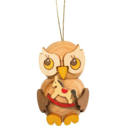 Tree Ornament - Owl Child with Rocking Horse - 4 cm / 1.6 inch