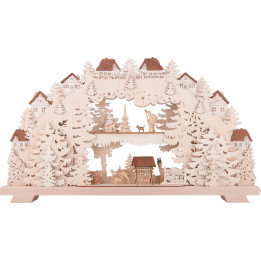 3D-Doppelschwibbogen Wald mit Rehen und Förster - 70x38 cm