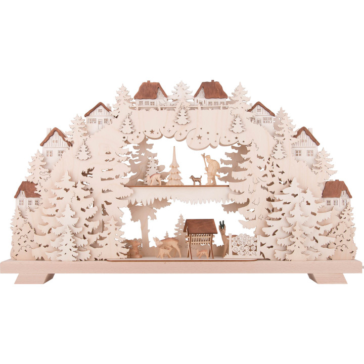 3D Candle Arch - Forest - with Deer and Forester - 70x38 cm / 27.6x15 inch
