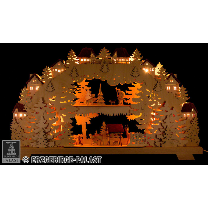 3D Candle Arch - Forest - with Deer and Forester - 70x38 cm / 27.6x15 inch