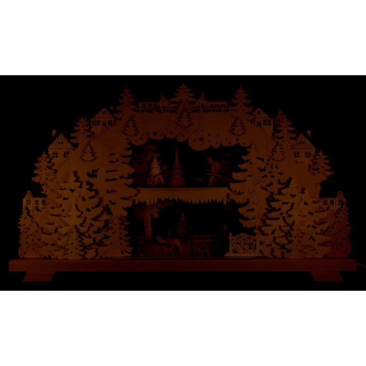 3D Candle Arch - Forest - with Deer and Forester - 70x38 cm / 27.6x15 inch