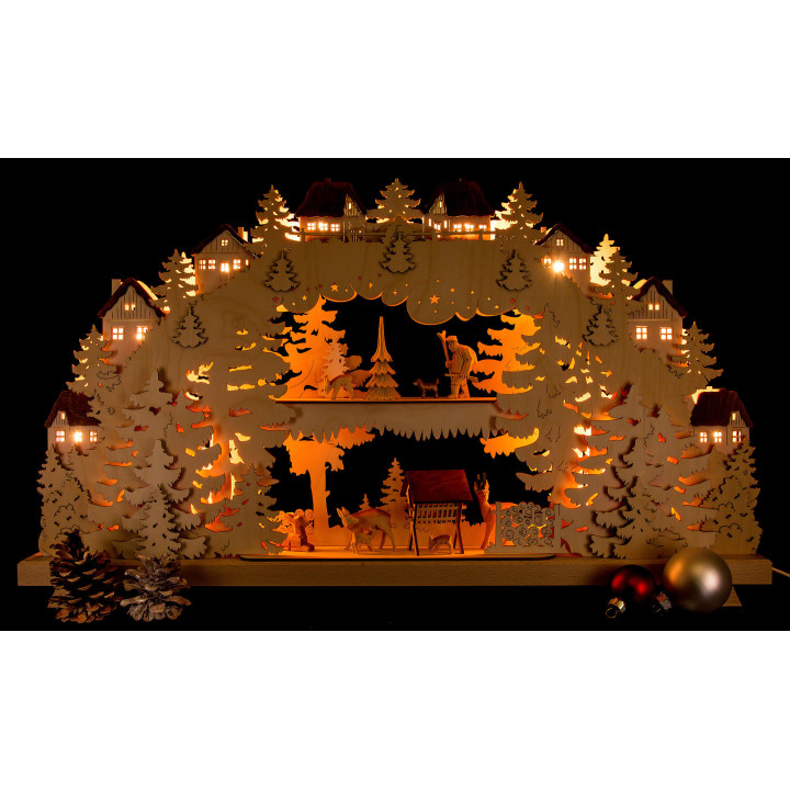 3D Candle Arch - Forest - with Deer and Forester - 70x38 cm / 27.6x15 inch