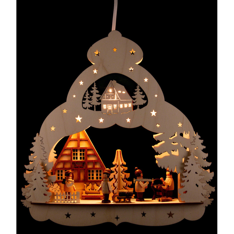Window Picture - Half-Timbered House with Forest People - 29,8 cm / 11.7 inch