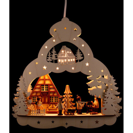 Window Picture - Half-Timbered House with Forest People - 29,8 cm / 11.7 inch