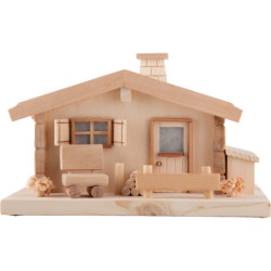 Smoking Lighted Hut - Natural Roof - 20 cm / 7.9 inch
