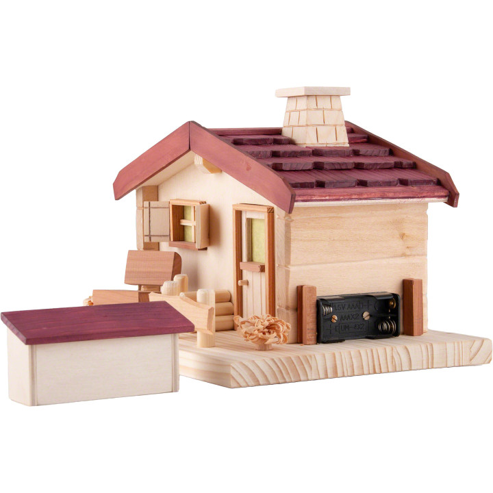 Smoking Lighted Hut - Cedar Roof - 20 cm / 7.9 inch