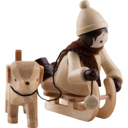 Thiel Figurine - Boy with Dog Sled - natural  - 5,5 cm / 2.2 inch