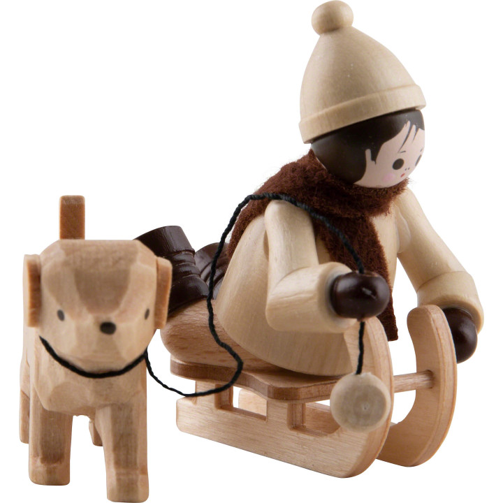 Thiel Figurine - Boy with Dog Sled - natural  - 5,5 cm / 2.2 inch