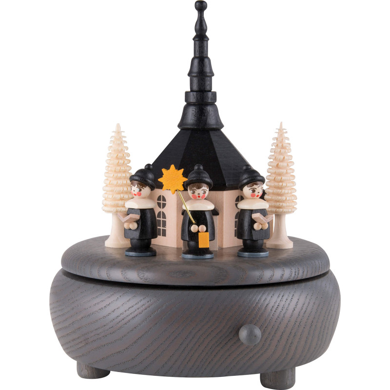 Music Box - Seiffen Church and Carolers - Grey - 13 cm / 5.1 inch