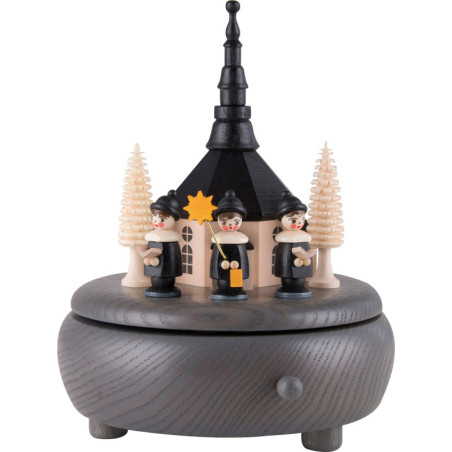 Music Box - Seiffen Church and Carolers - Grey - 13 cm / 5.1 inch