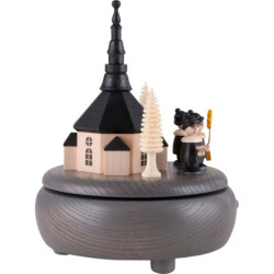 Spieldose Seiffener Kirche und Kurrende - grau - 13 cm