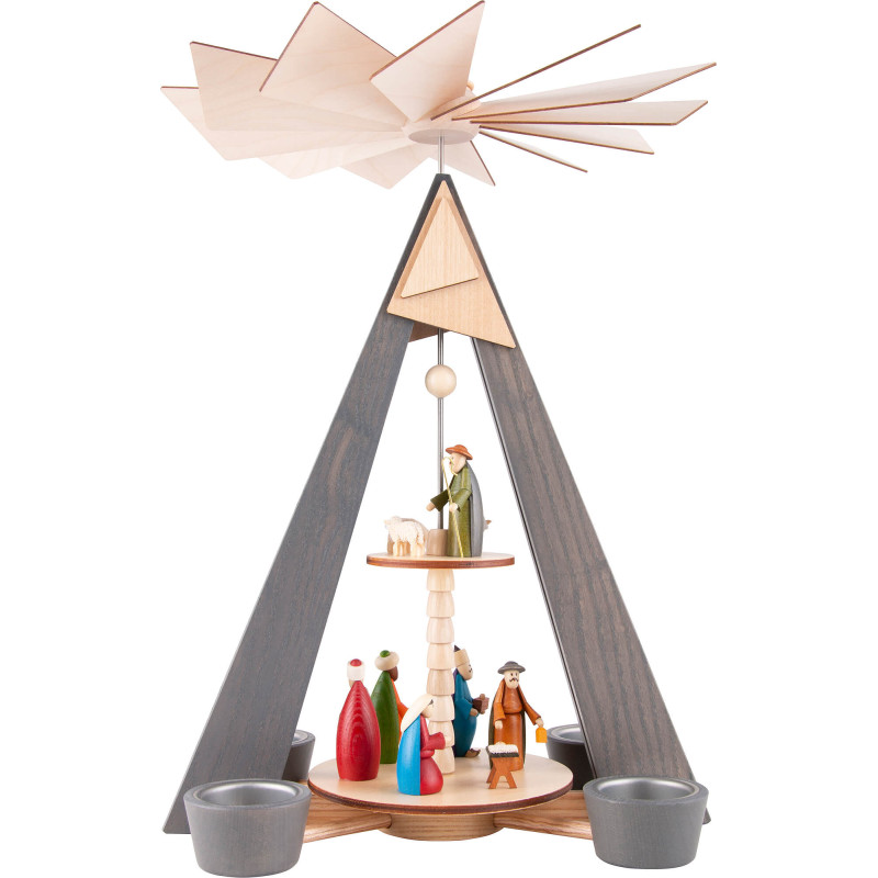 2-stöckige Pyramide Christi Geburt grau - 36 cm