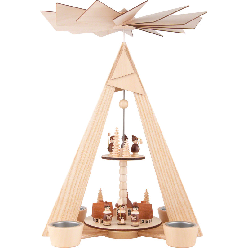 2-stöckige Pyramide Dorf Seiffen und Kurrende - 36 cm