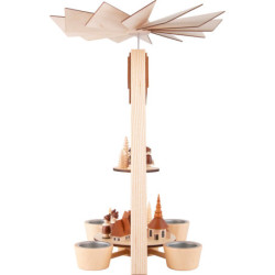 2-stöckige Pyramide Dorf Seiffen und Kurrende - 36 cm