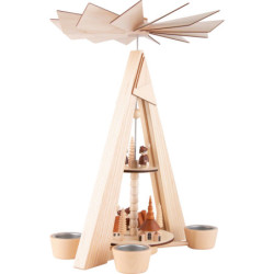 2-stöckige Pyramide Dorf Seiffen und Kurrende - 36 cm