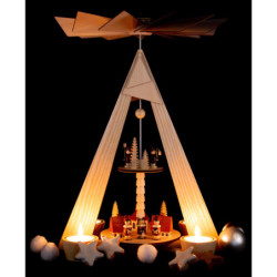 2-stöckige Pyramide Dorf Seiffen und Kurrende - 36 cm