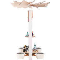2-stöckige Pyramide Dorf Seiffen und Kurrende weiß - 36 cm