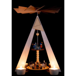 2-stöckige Pyramide Dorf Seiffen und Kurrende weiß - 36 cm