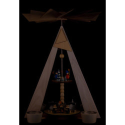 2-stöckige Pyramide Dorf Seiffen und Kurrende weiß - 36 cm