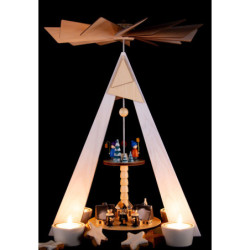 2-stöckige Pyramide Dorf Seiffen und Kurrende weiß - 36 cm