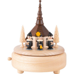 Music Box - Seiffen Church with Carolers Natural Wood - 13 cm / 5.1 inch