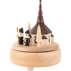 Spieldose Seiffener Kirche mit Kurrende natur - 13 cm