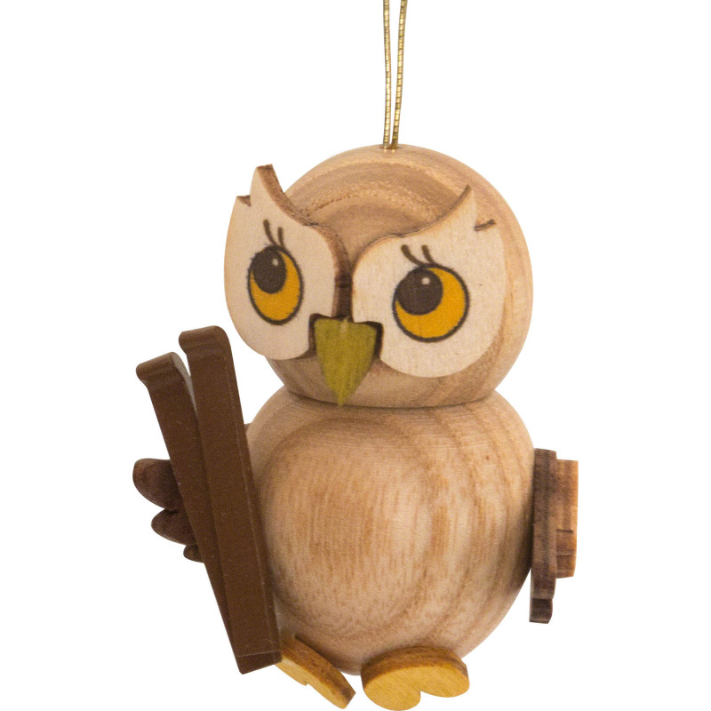 Christbaumschmuck Eulenkind mit Ski - 4 cm